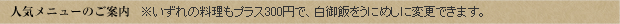 人気メニューのご案内